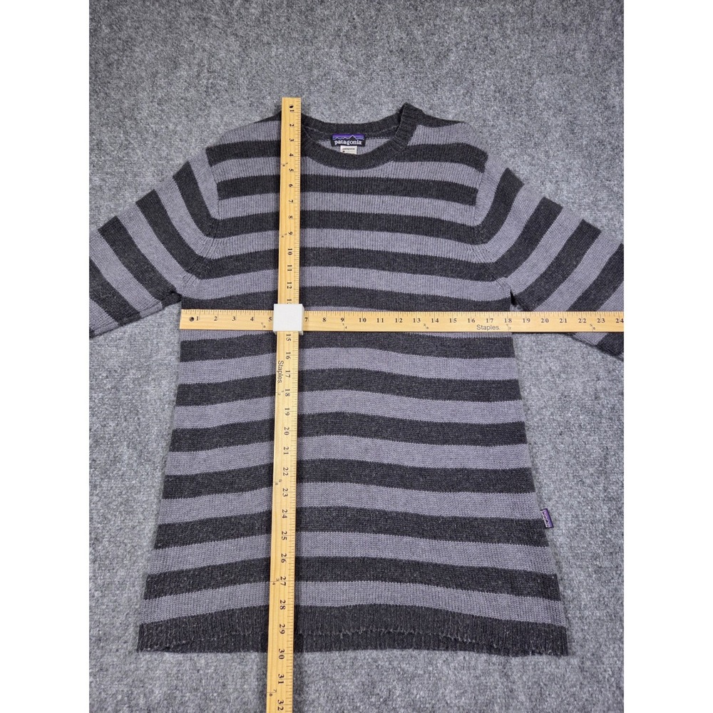 Patagonia Sweater Mens Small Gray Striped Lambswool Blend Crewneck Pullover - Picture 4 of 8